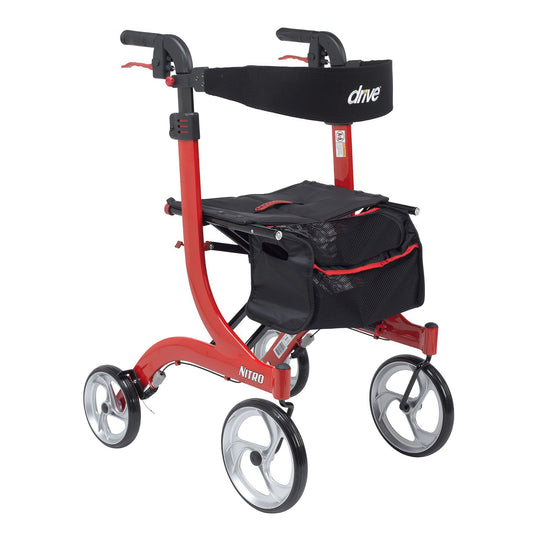 4 Wheel Rollator drive™ Nitro Red Adjustable Height / Tall / Folding Aluminum Frame