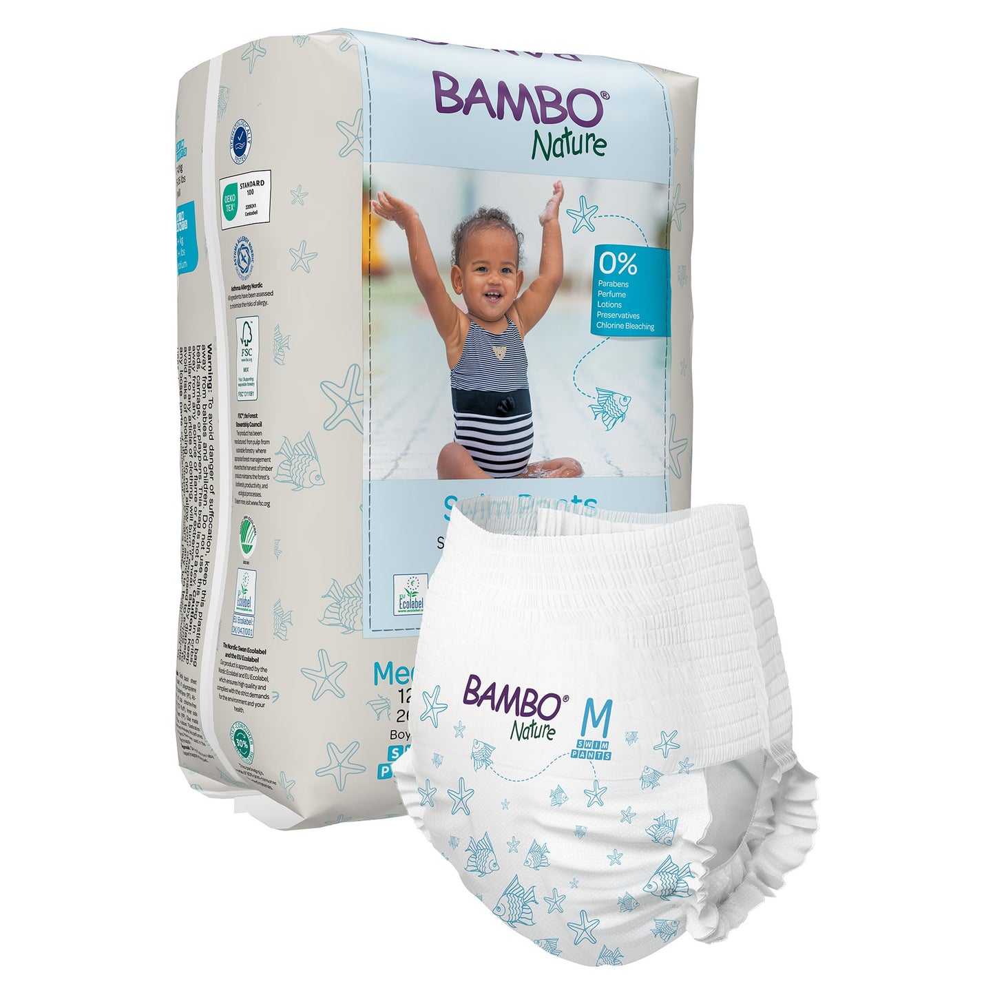 Unisex Baby Swim Diaper Bambo® Nature Pull On with Tear Away Seams Medium Disposable Heavy Absorbency