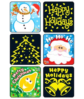 Kids Love Stickers® 75 per Box Merry Christmas Glow-In-The-Dark , Assorted Sticker 2-1/2 Inch