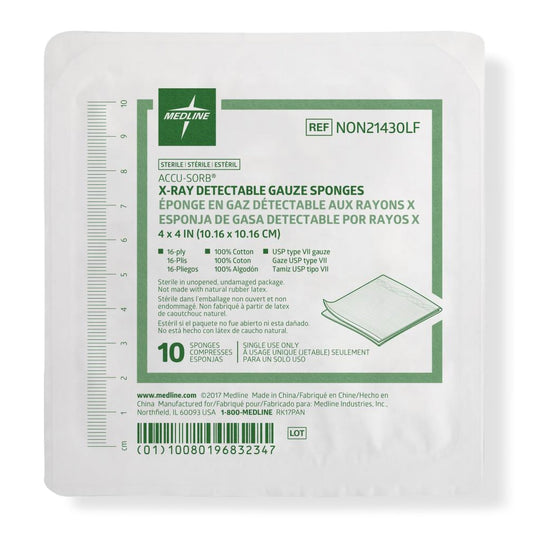 Gauze Sponge Medline 4 X 4 Inch 16-Ply Sterile X-Ray Detectable 10 per Tray
