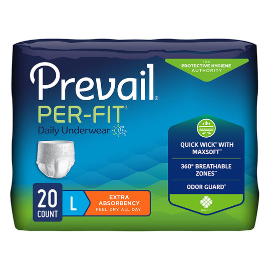 Unisex Adult Absorbent Underwear Prevail® Per-Fit® Extra Pull On with Tear Away Seams Large Disposable Heavy Absorbency