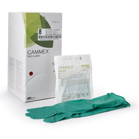 Surgical Glove GAMMEX® Non-Latex Size 8 Sterile Polyisoprene Standard Cuff Length Micro-Textured Green Chemo Tested