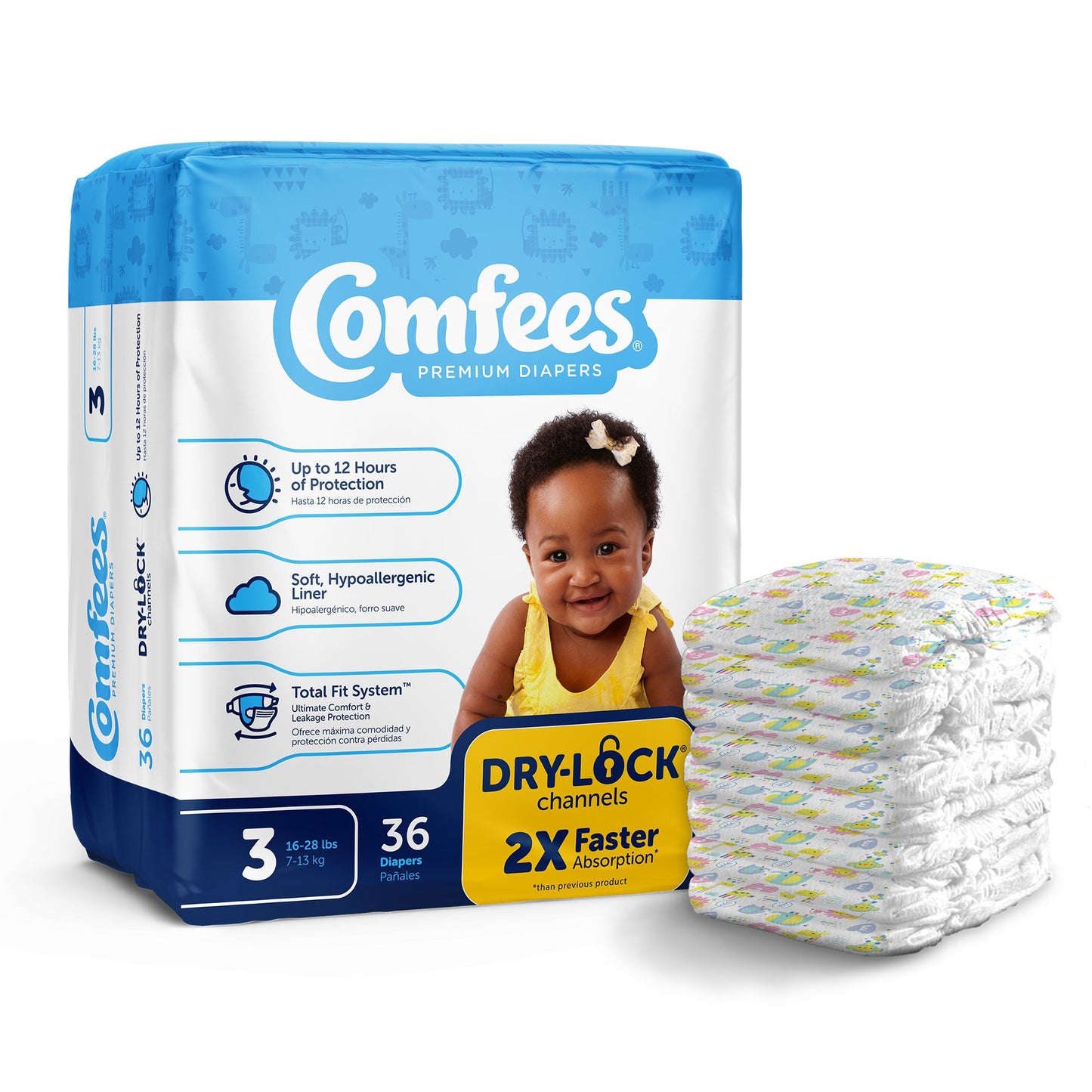 Unisex Baby Diaper Comfees® Size 3 Disposable Moderate Absorbency