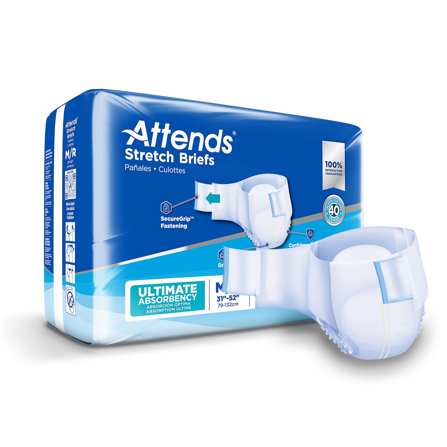 Unisex Adult Incontinence Brief Attends® Stretch Medium / Regular Disposable Heavy Absorbency