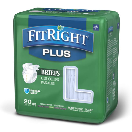Unisex Adult Incontinence Brief FitRight™ Plus Large Disposable Moderate Absorbency