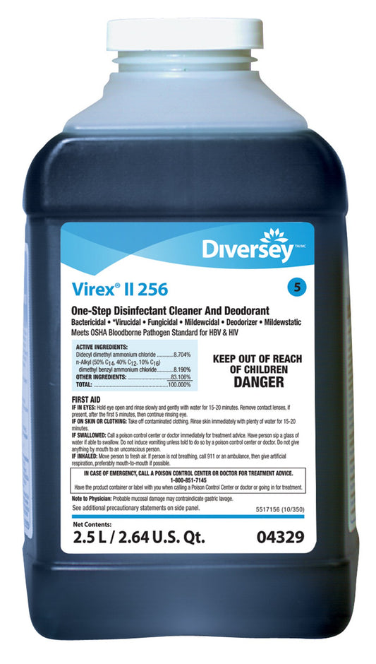Surface Disinfectant Cleaner Diversey™ Virex® II 256 Quaternary Based J-Fill® Dispensing Systems Liquid Concentrate 2.5 Liter Bottle Mint Scent NonSterile