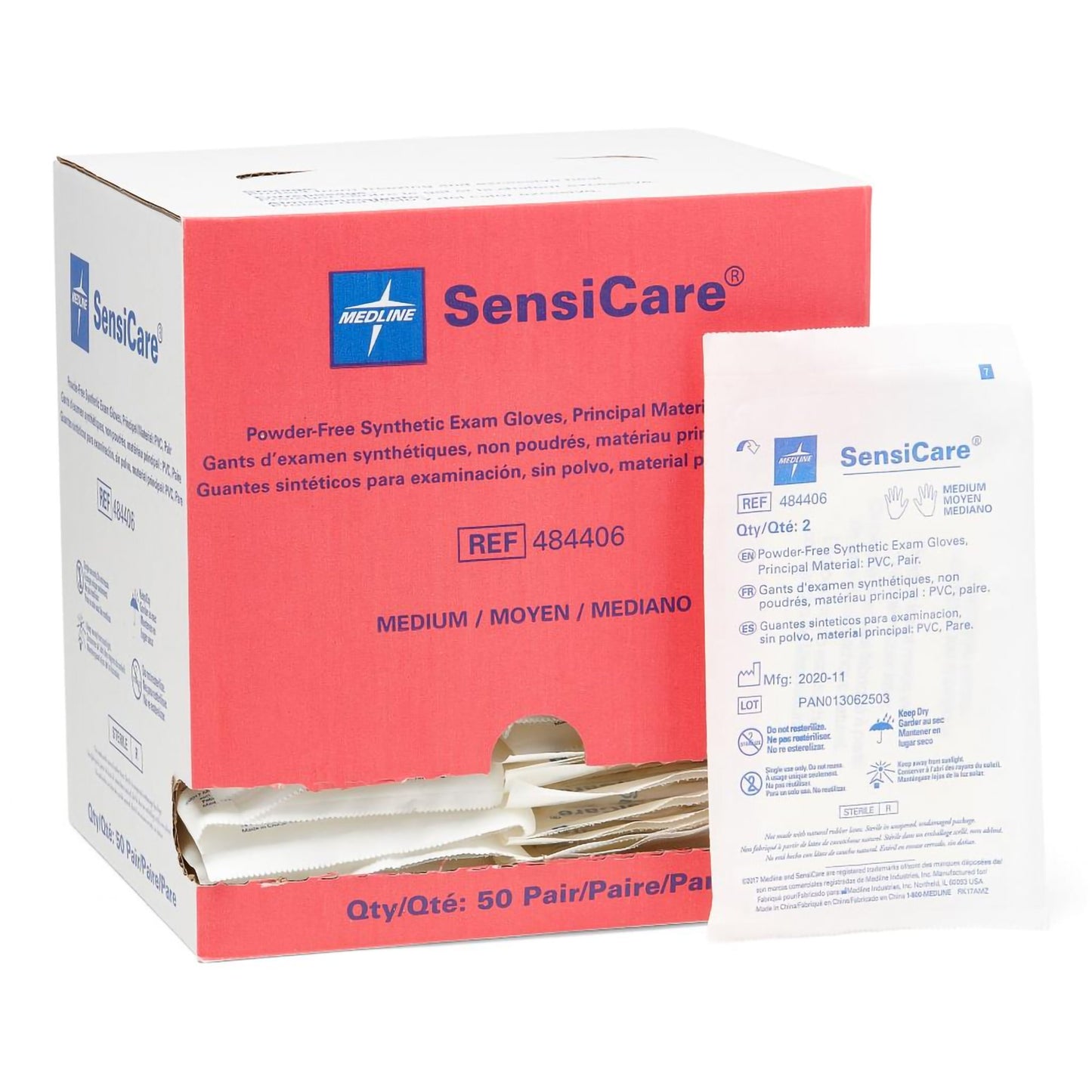 Exam Glove SensiCare® Medium Sterile Pair Stretch Vinyl Standard Cuff Length Smooth Beige Not Rated