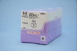 Absorbable Suture with Needle Coated Vicryl™ Polyglactin 910 PS-3 3/8 Circle Reverse Cutting Needle Size 6-0 Braided