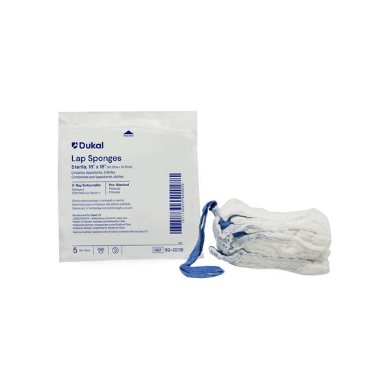 Surgical Laparotomy Sponge Dukal X-Ray Detectable Cotton 18 X 18 Inch 5 Count Pack Sterile