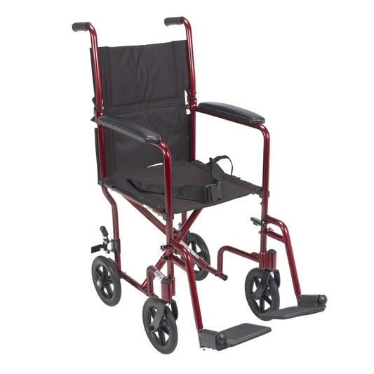 Transport Chair drive™ 17 Inch Seat Width Fixed Arm Height Swing-Away Footrest Aluminum Frame with Red Finish