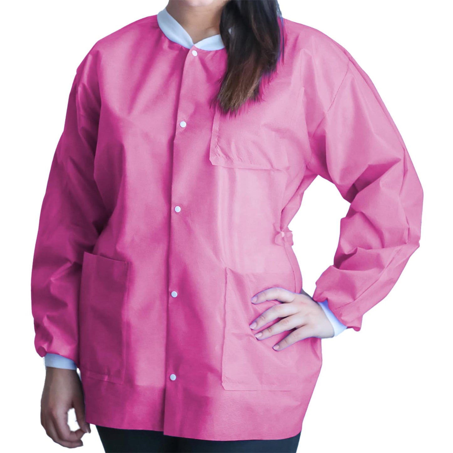 Lab Coat FitMe™ Raspberry Pink Medium Knee Length 3-Layer SMS Disposable