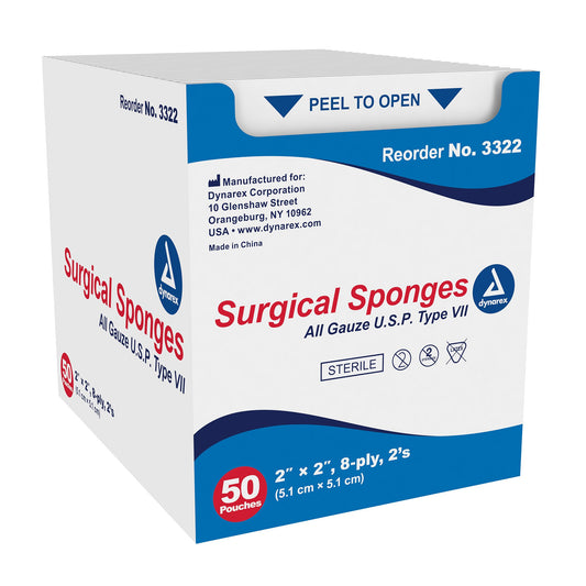 Gauze Sponge Dynarex® 2 X 2 Inch 8-Ply Sterile 2 per Pack