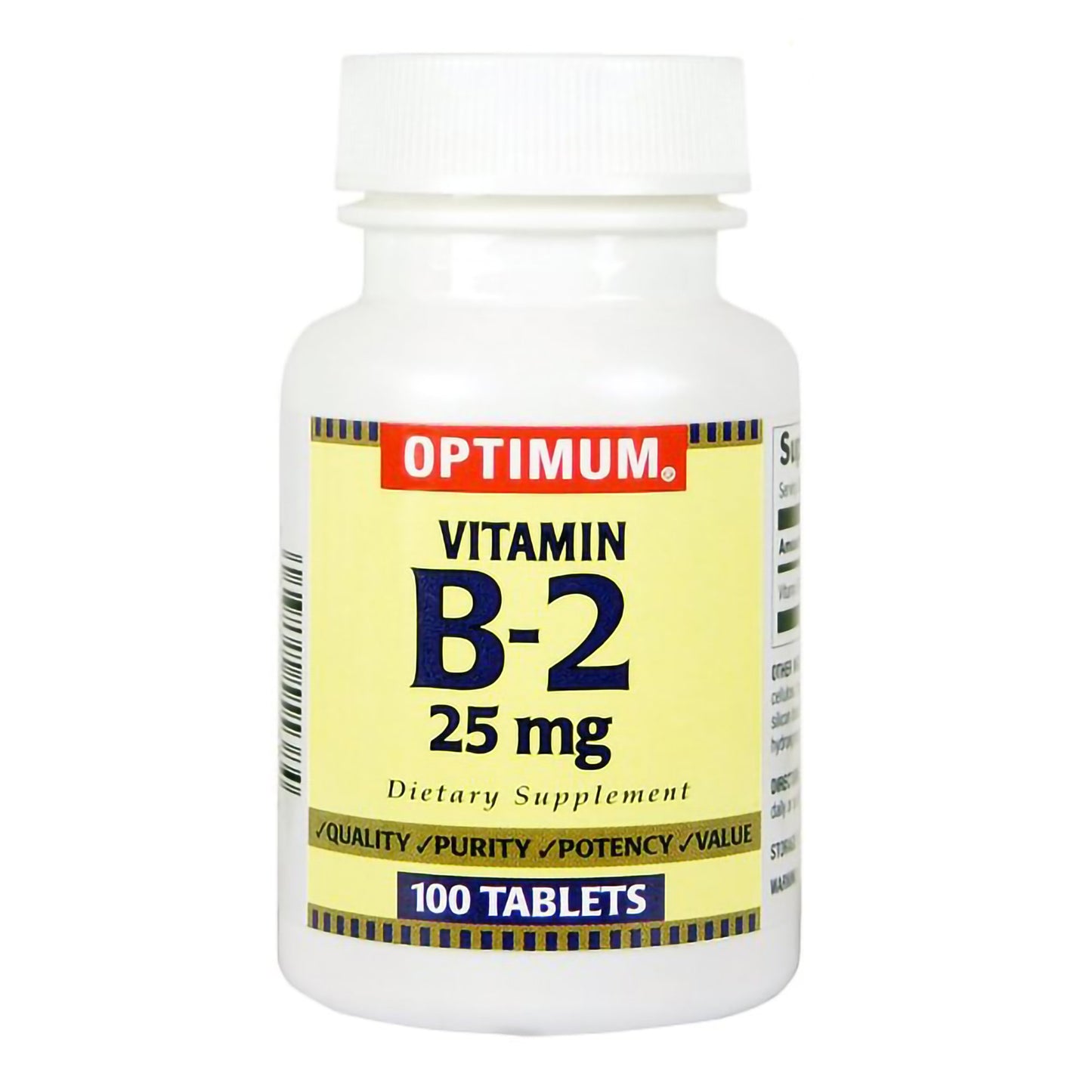 Vitamin Supplement Optimum® Vitamin B2 25 mg Strength Tablet 100 per Bottle