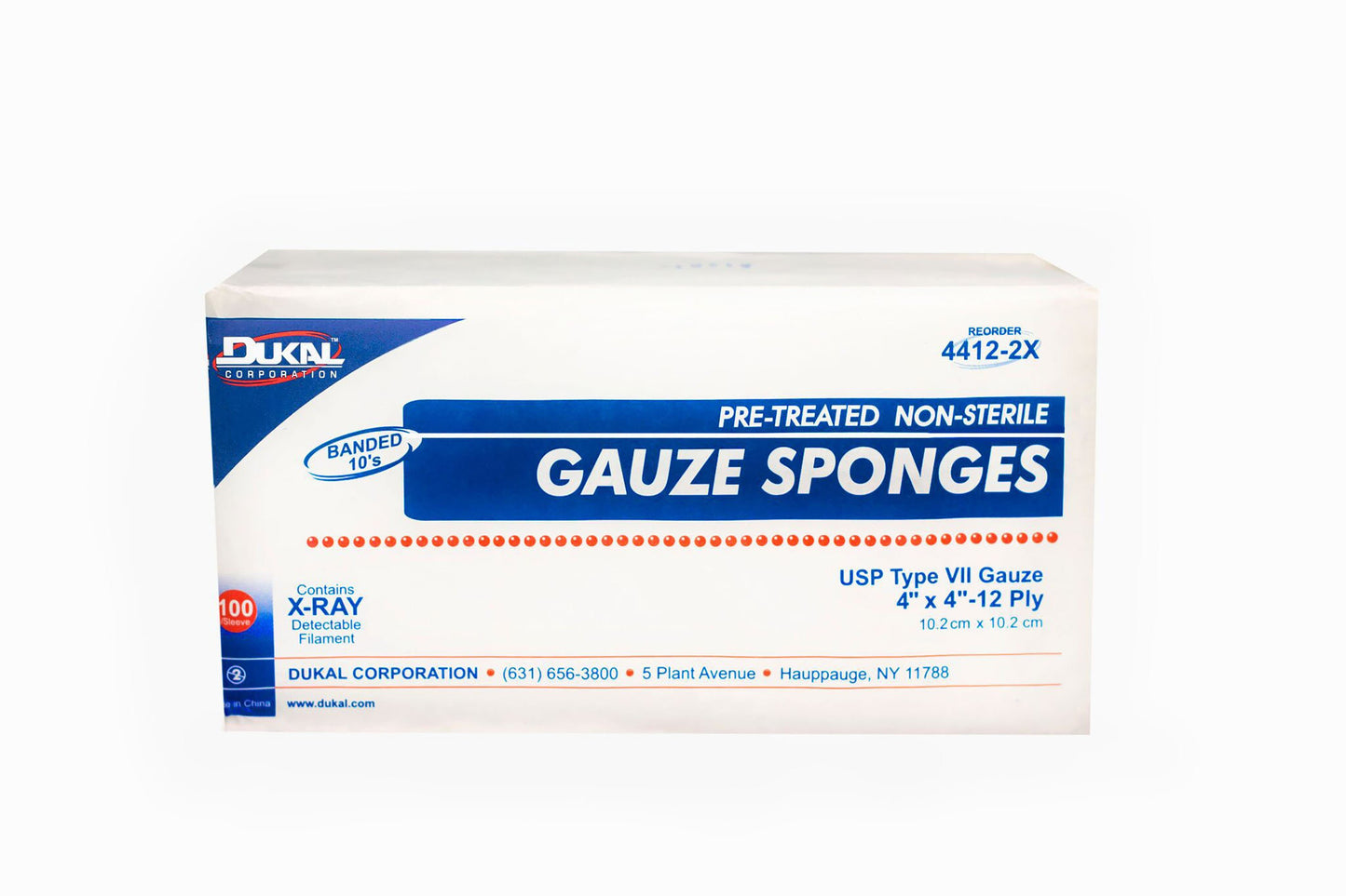 Gauze Sponge Dukal™ 4 X 4 Inch 12-Ply NonSterile X-Ray Detectable 100 per Pack