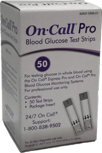Blood Glucose Test Strips On Call® Pro 50 Strips per Pack