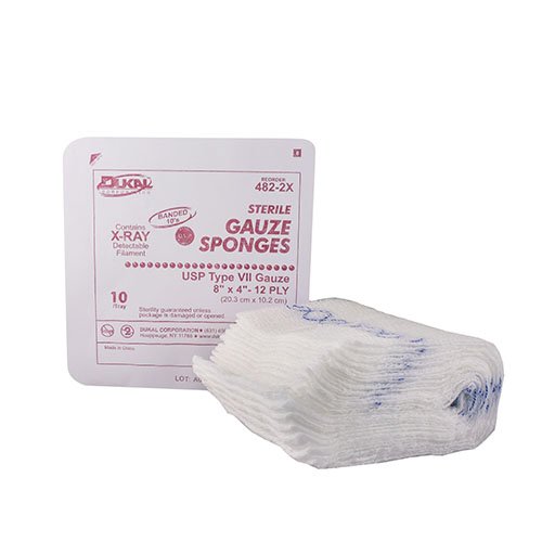 Gauze Sponge Dukal™ 4 X 8 Inch 12-Ply Sterile X-Ray Detectable 10 per Pack
