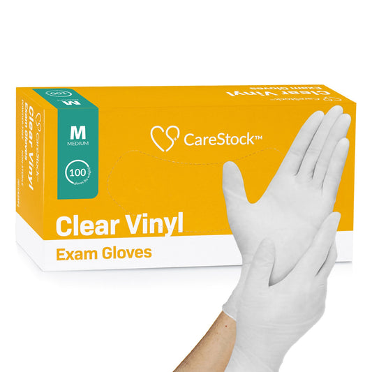 Exam Glove CareStock™ Medium NonSterile Vinyl Standard Cuff Length Smooth Clear Not Rated