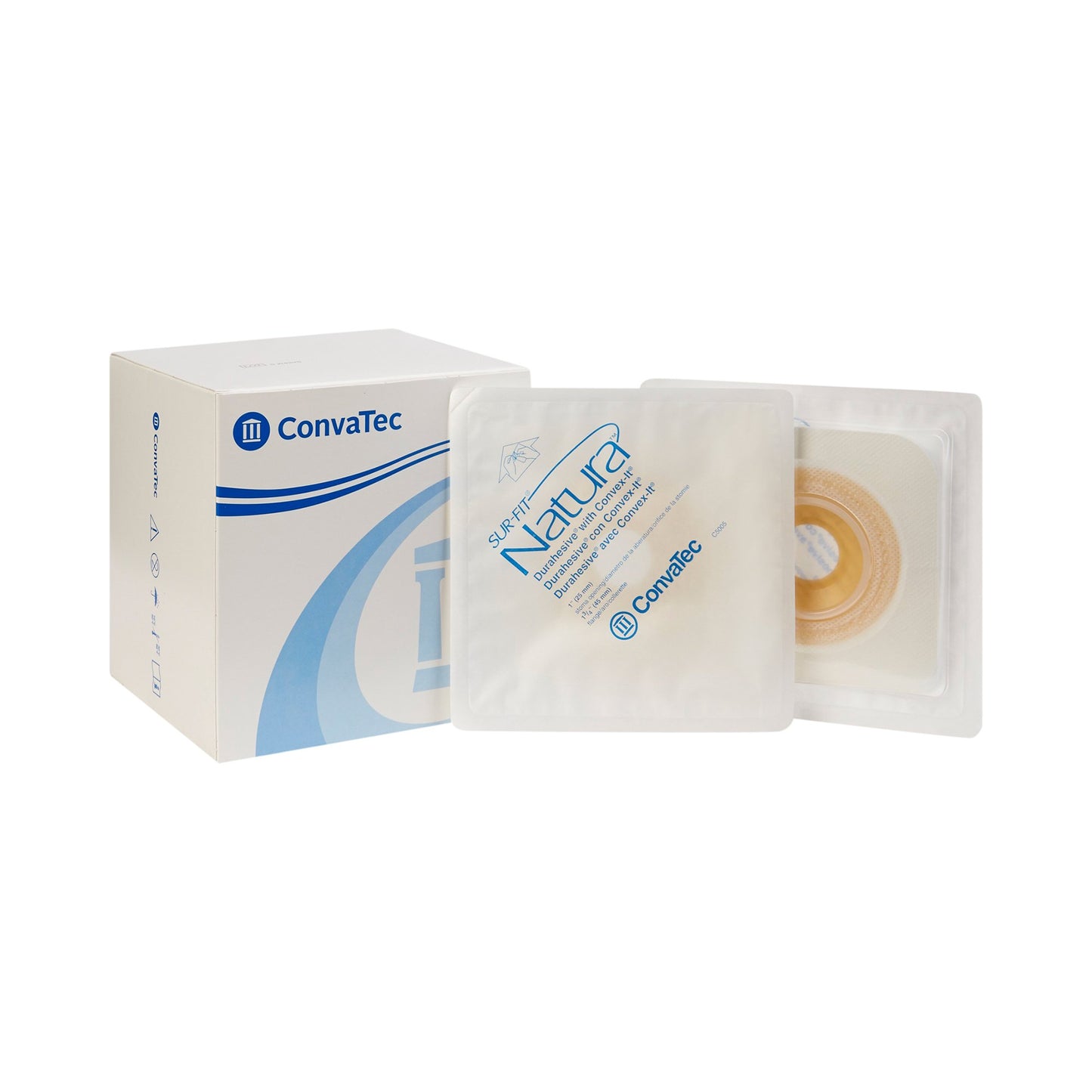 Ostomy Barrier Sur-Fit Natura® Precut, Extended Wear Durahesive® Adhesive 45 mm Flange Sur-Fit Natura® System Hydrocolloid 1 Inch Opening 4-1/2 X 4-1/2 Inch