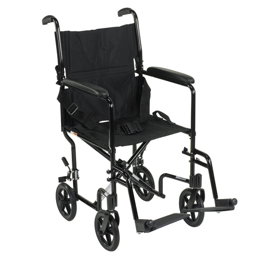 Transport Chair drive™ 17 Inch Seat Width Fixed Arm Height Swing-Away Footrest Aluminum Frame with Black Finish