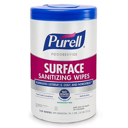 Surface Disinfectant / Sanitizer Purell® Food Service Manual Pull Wipe 110 Count Canister Unscented NonSterile