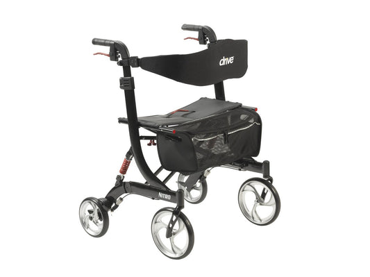 Bariatric 4 Wheel Rollator drive™ Nitro HD Black Adjustable Height / Lightweight / Folding Aluminum Frame