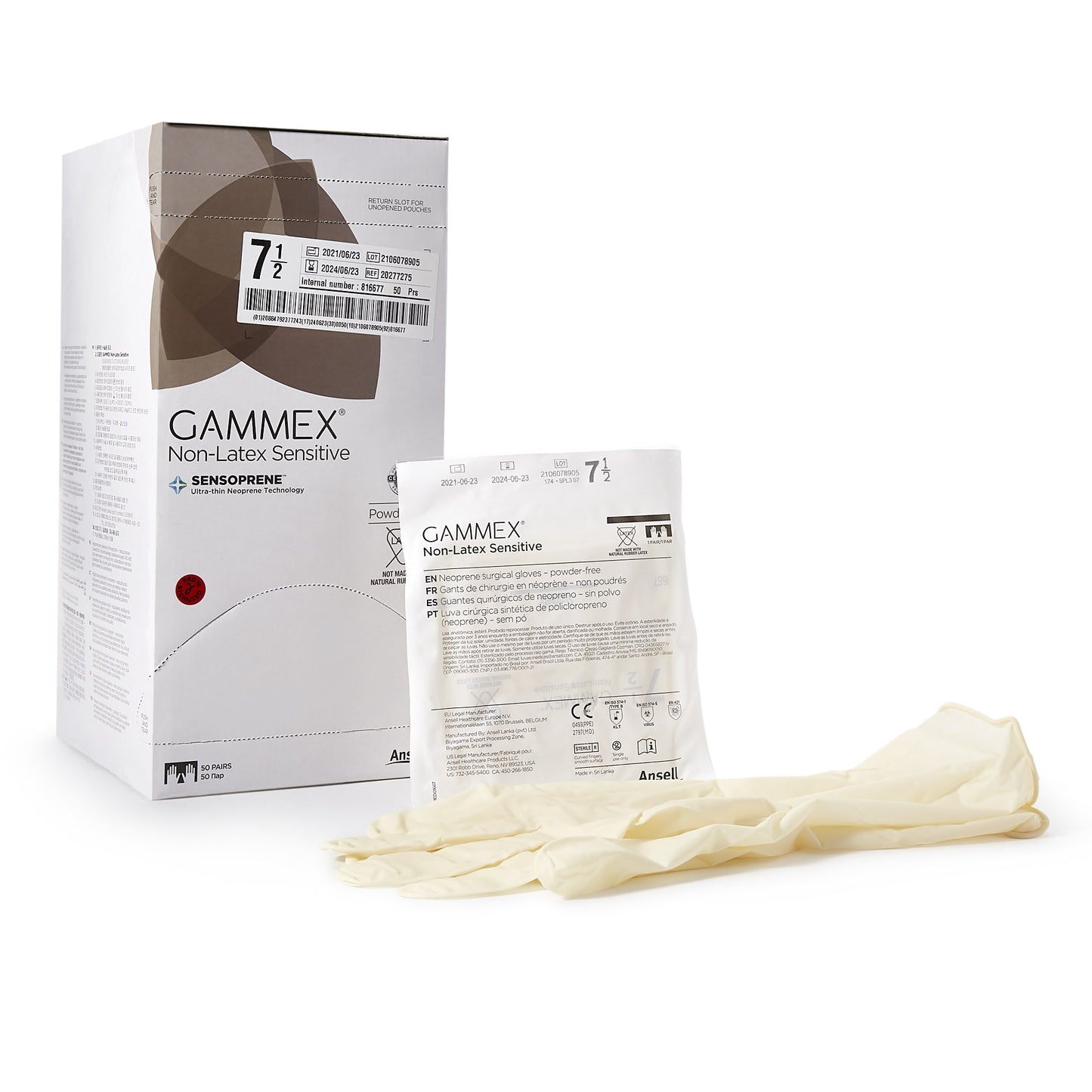 Surgical Glove GAMMEX® Non-Latex Sensitive Size 7.5 Sterile Polychloroprene Standard Cuff Length Micro-Textured Cream Chemo Tested