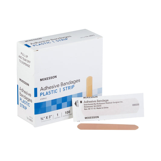 Adhesive Strip McKesson Plastic Tan 3/4 X 3 Inch Sterile