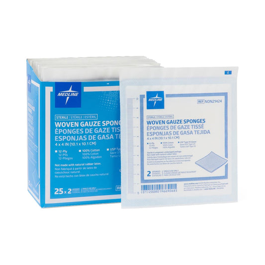Gauze Sponge Medline 4 X 4 Inch 12-Ply Sterile 2 per Pack