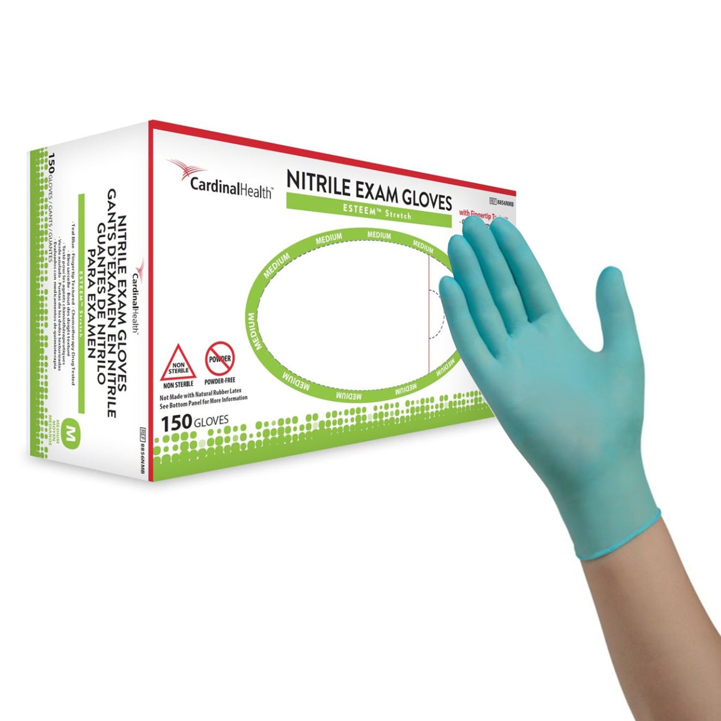 Exam Glove ESTEEM™ Stretch Medium NonSterile Nitrile Standard Cuff Length Textured Fingertips Teal Chemo Tested