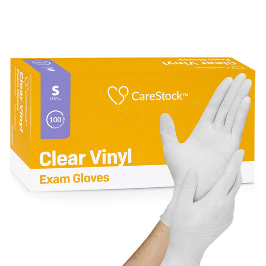 Exam Glove CareStock™ Small NonSterile Vinyl Standard Cuff Length Smooth Clear Not Rated