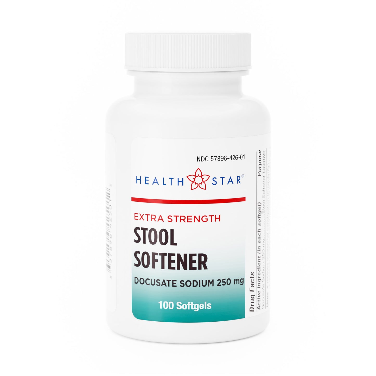 Stool Softener HEALTHSTAR® Softgel 100 per Bottle 250 mg Strength Docusate Sodium