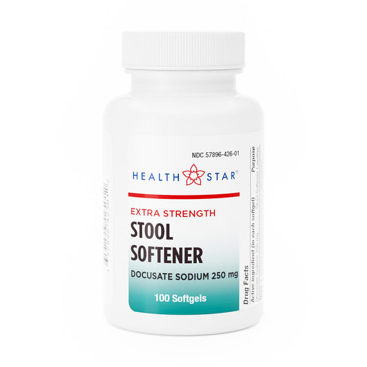 Stool Softener HEALTHSTAR® Softgel 100 per Bottle 250 mg Strength Docusate Sodium