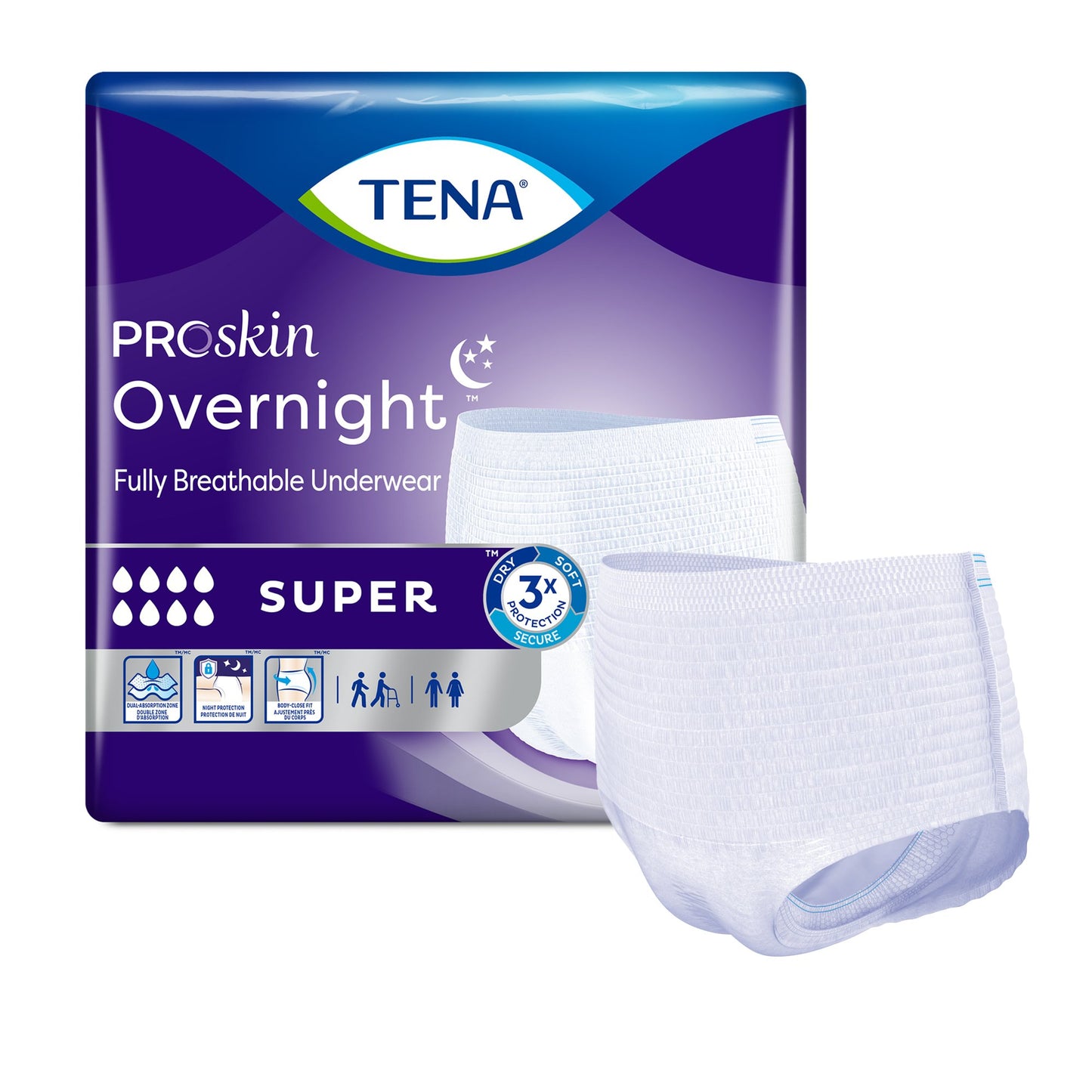 Unisex Adult Absorbent Underwear TENA ProSkin Overnight™ Super Pull On with Tear Away Seams Large Disposable Heavy Absorbency