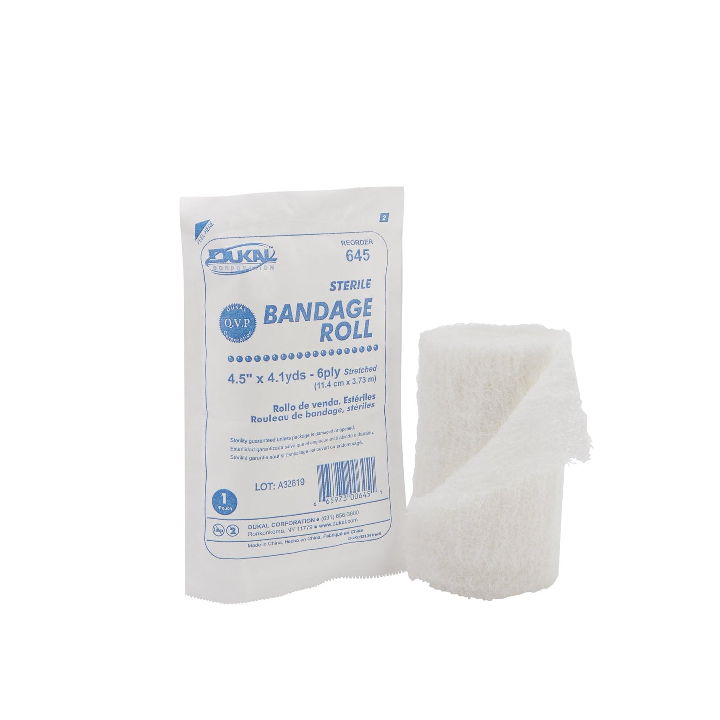 Fluff Bandage Roll Dukal™ 4-1/2 Inch X 4-1/10 Yard 6-Ply Sterile 1 per Pack