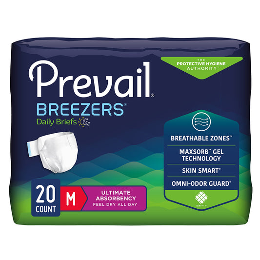 Unisex Adult Incontinence Brief Prevail® Breezers® Medium Disposable Heavy Absorbency