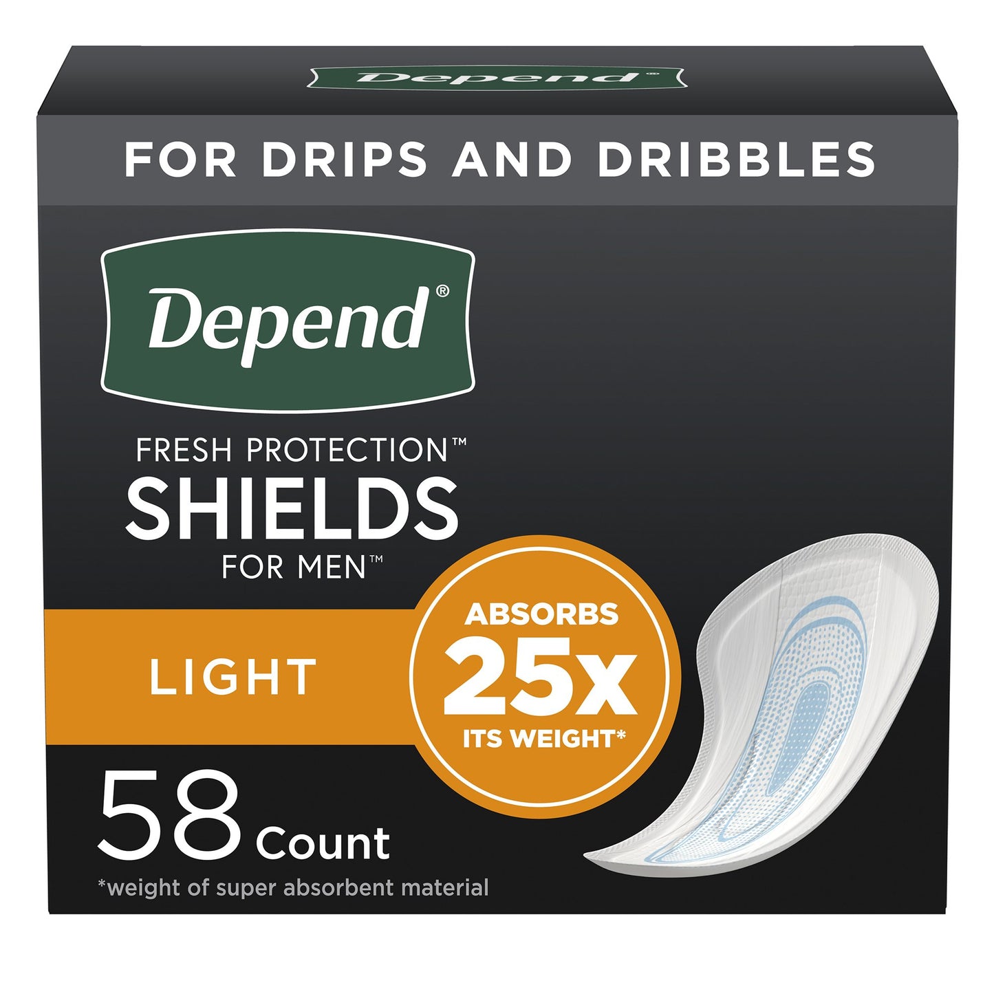 Bladder Control Pad Depend® Shields for Men 5 X 7-1/2 Inch Light Absorbency Sodium Polyacrylate Core One Size Fits Most