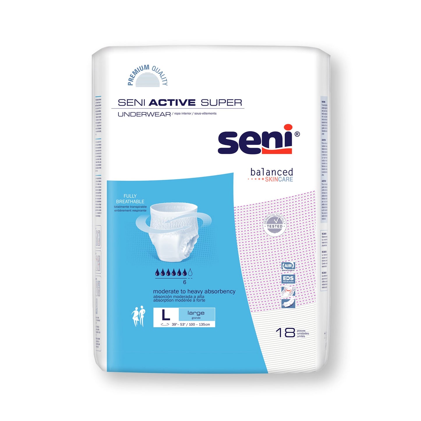Unisex Adult Absorbent Underwear Seni® Active Super Pull On with Tear Away Seams Large Disposable Moderate Absorbency