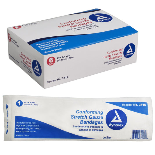 Conforming Bandage Dynarex® 6 Inch X 4-1/10 Yard 1-Ply Sterile 1 per Pouch