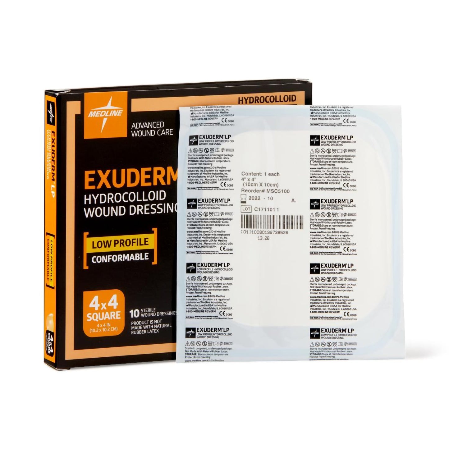 Hydrocolloid Dressing Exuderm™ LP Film Backing 4 X 4 Inch Square Hydrocolloid
