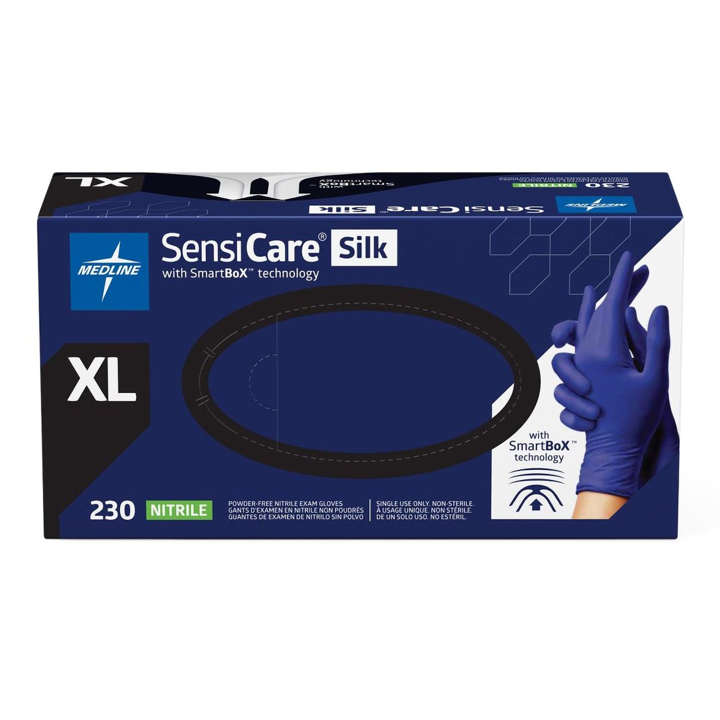 Exam Glove SensiCare® Silk X-Large NonSterile Nitrile Standard Cuff Length Textured Fingertips Dark Blue Chemo Tested