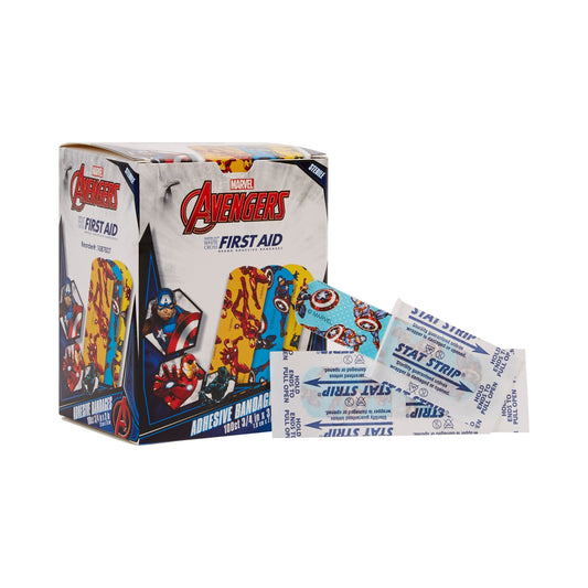 Adhesive Strip Stat Strip® Plastic Kid Design (Black Panther / Captain America / Iron Man) 3/4 X 3 Inch Sterile