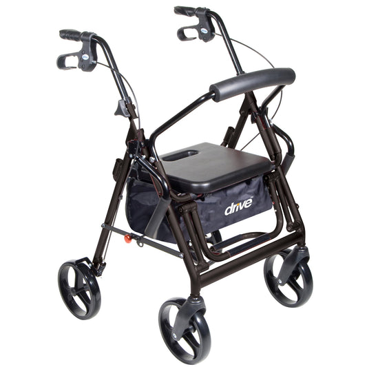 4 Wheel Rollator / Transport Chair drive™ Duet Black Adjustable Height / Transport / Folding Aluminum Frame