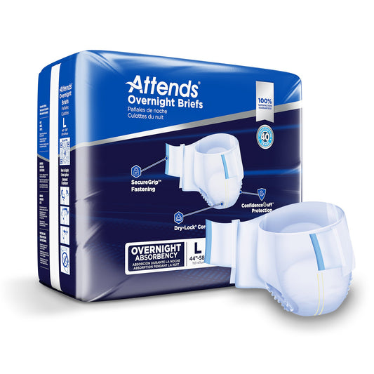 Unisex Adult Incontinence Brief Attends® Overnight Large Disposable Heavy Absorbency