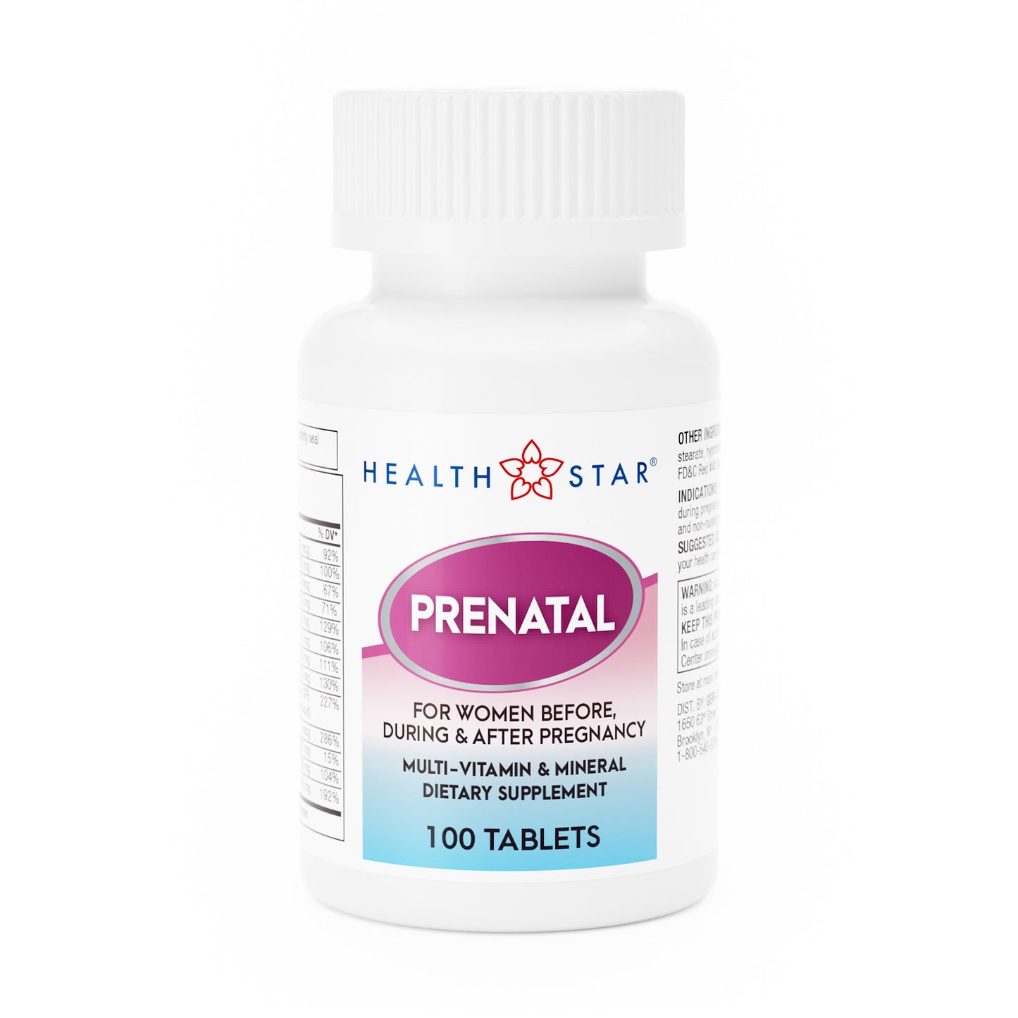 Prenatal Vitamin Supplement HEALTHSTAR® Tablet 100 per Bottle