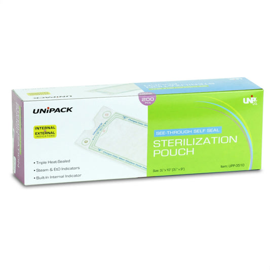 Sterilization Pouch UniPack Ethylene Oxide (EO) Gas / Steam 10 X 15 Inch Transparent Blue / White Self Seal Paper / Film