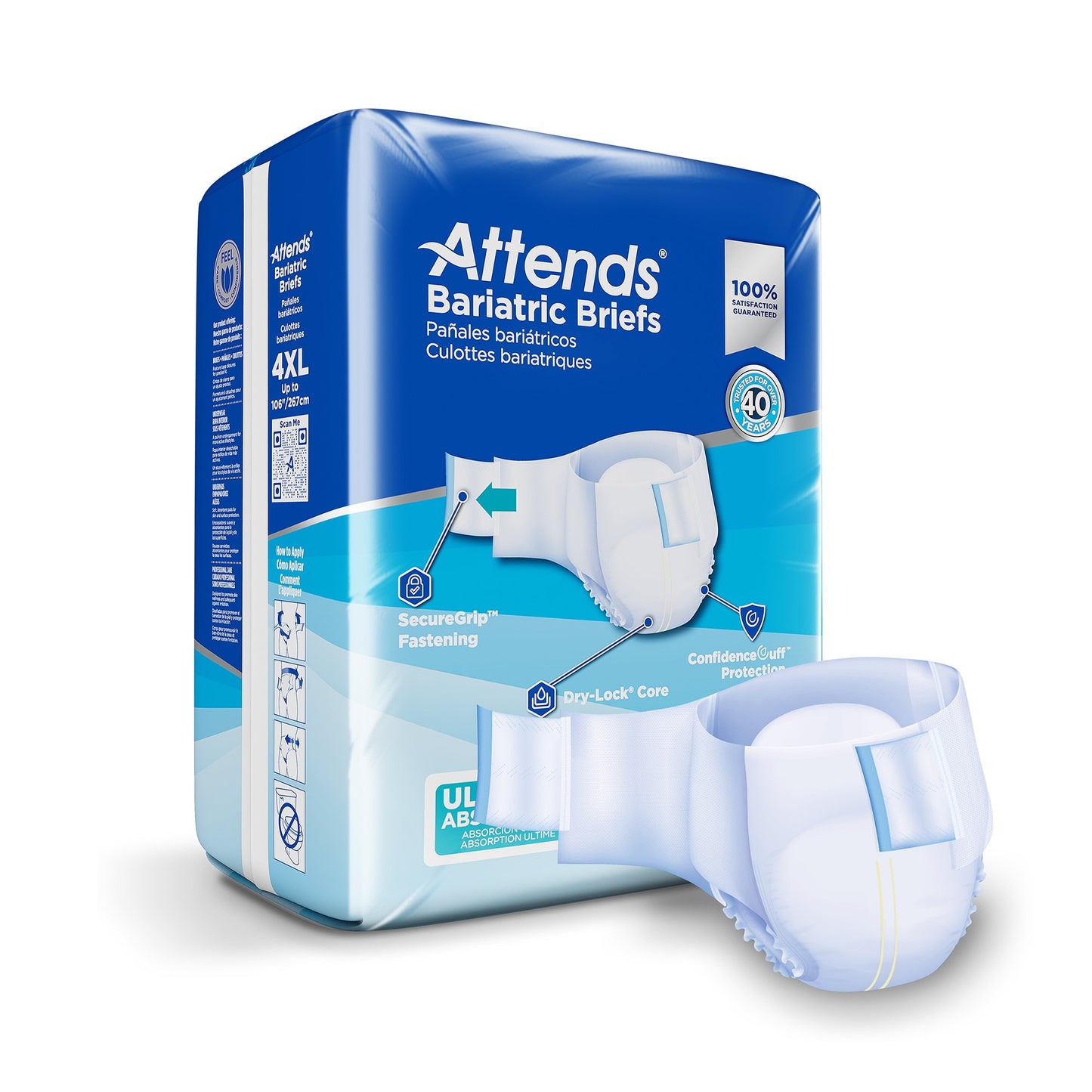 Unisex Adult Incontinence Brief Attends® Bariatric 4X-Large Disposable Heavy Absorbency