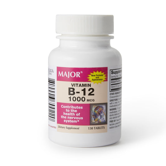 Vitamin Supplement Major® Vitamin B12 1,000 mcg Strength Tablet 130 per Bottle