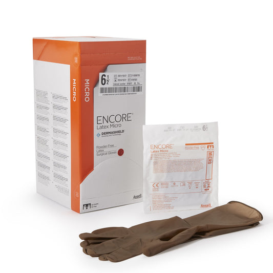 Surgical Glove ENCORE® Latex Micro Size 6.5 Sterile Latex Standard Cuff Length Micro-Textured Brown Chemo Tested