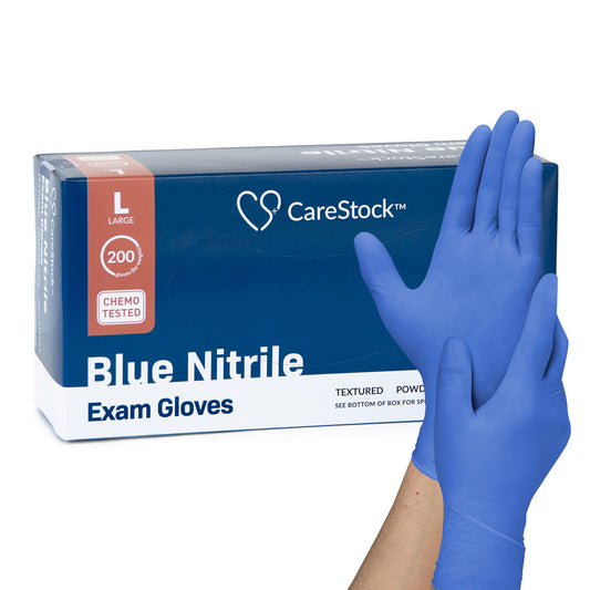 Exam Glove CareStock™ Large NonSterile Nitrile Standard Cuff Length Textured Fingertips Blue Chemo Tested