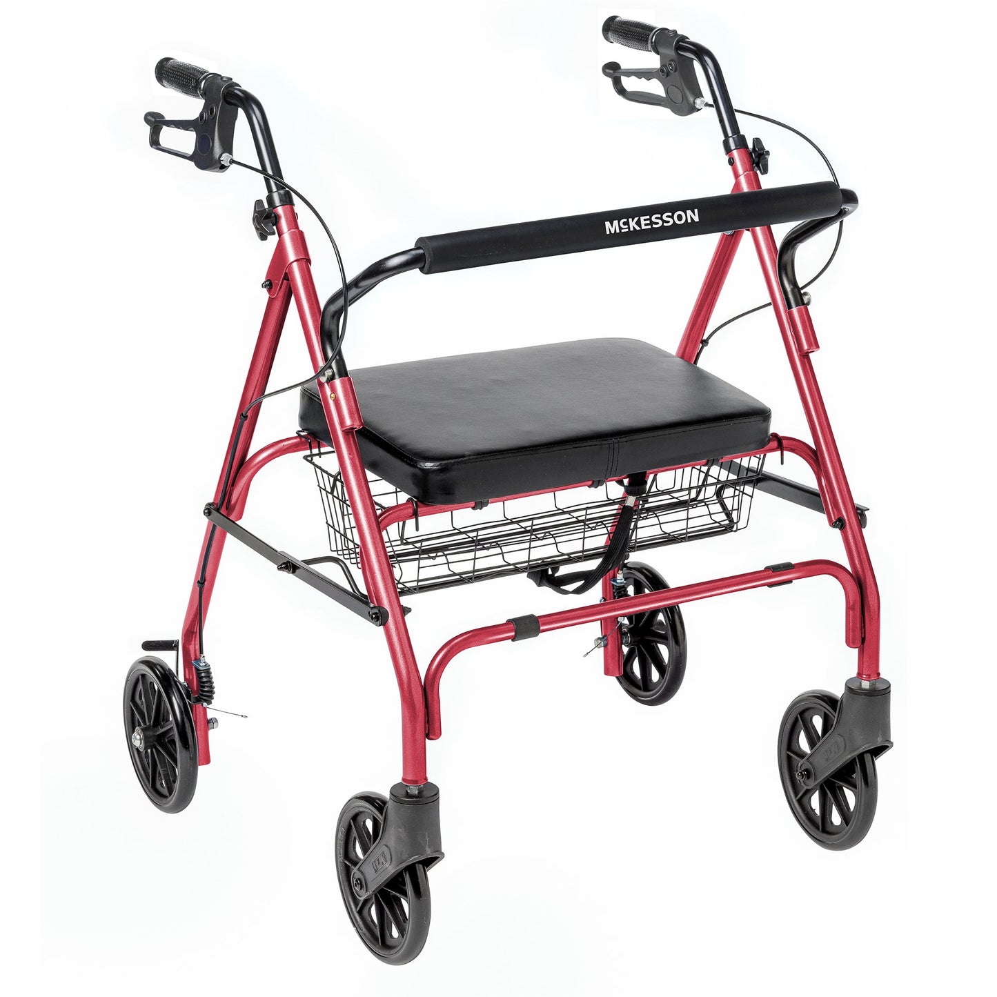 Bariatric 4 Wheel Rollator McKesson Red Adjustable Height / Folding Steel Frame